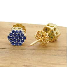 Par de Brincos Chuveiro com 38 Safiras, em Ouro Amarelo 18 Kilates